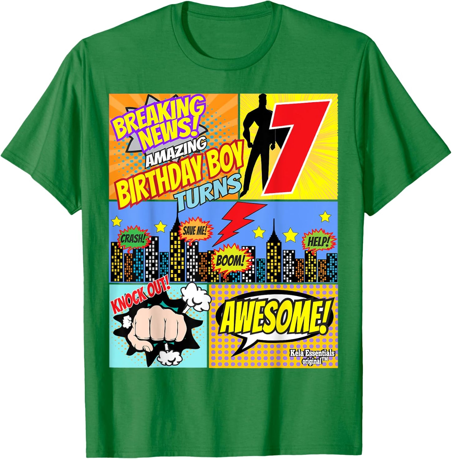 Superhero Birthday Shirt Boys 7 Amazing Awesome Super T-Shirt - T-Shirt | Irish Green