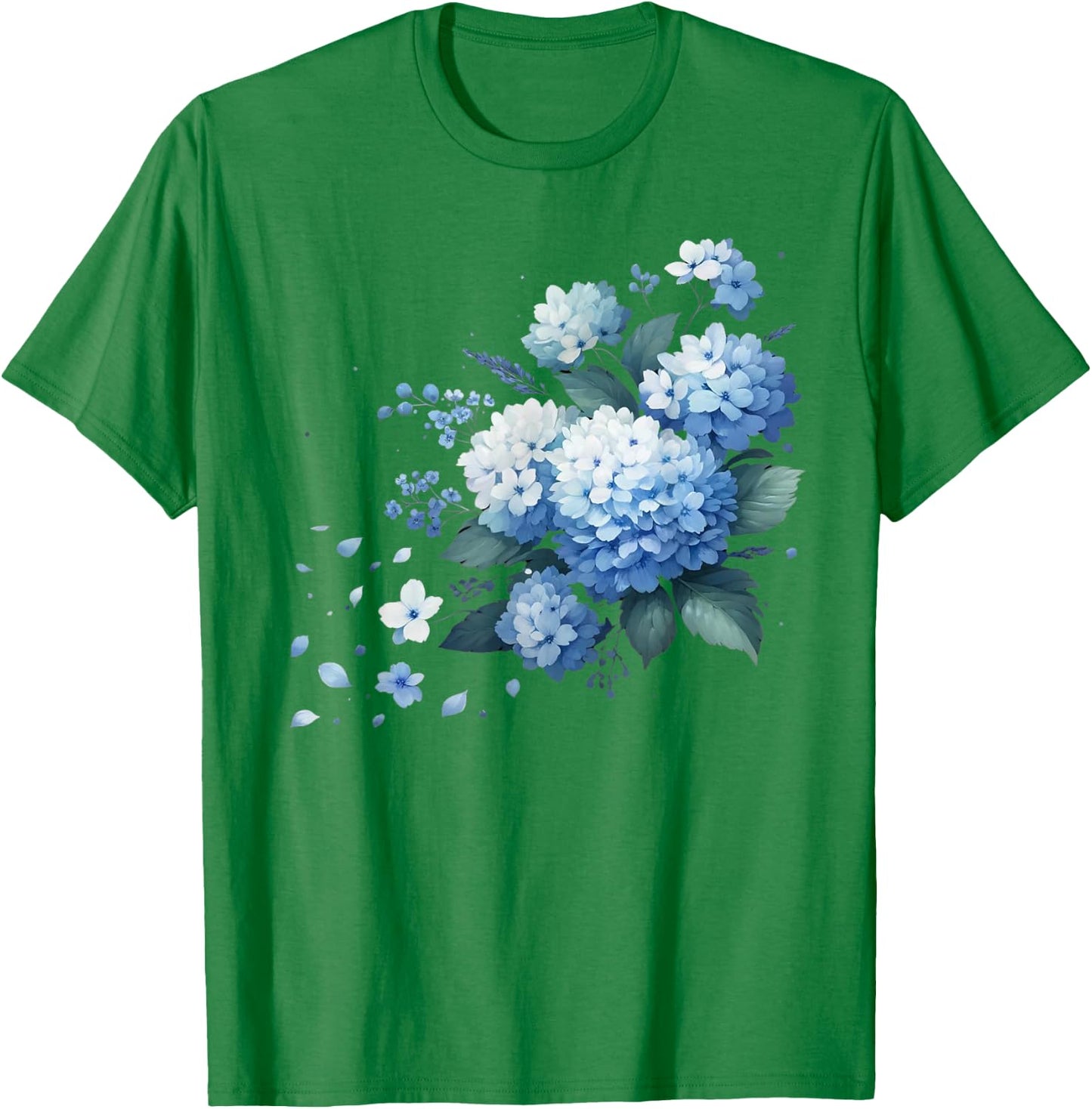 Watercolor Blue Hydrangeas T-Shirt - T-Shirt | Irish Green