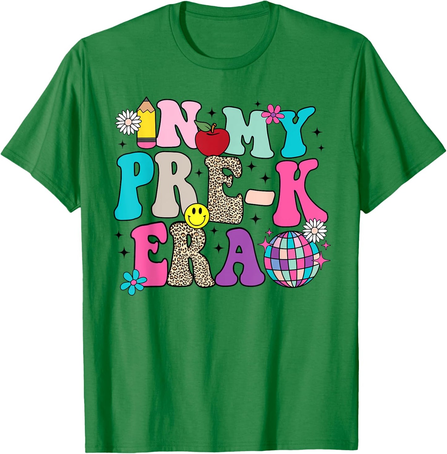 In My Pre-K Era Back To School Retro Groovy Preschool T-Shirt - T-Shirt | Irish Green
