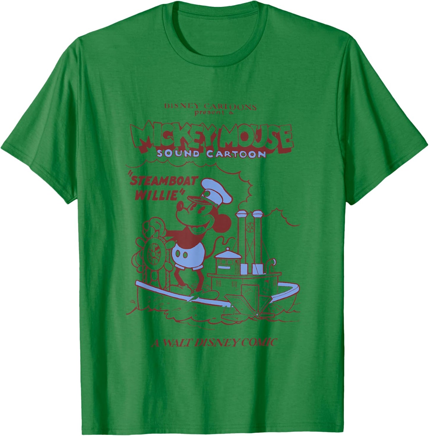 Disney Steamboat Willie A Walt Disney Comic Retro Big Poster T-Shirt - T-Shirt | Irish Green