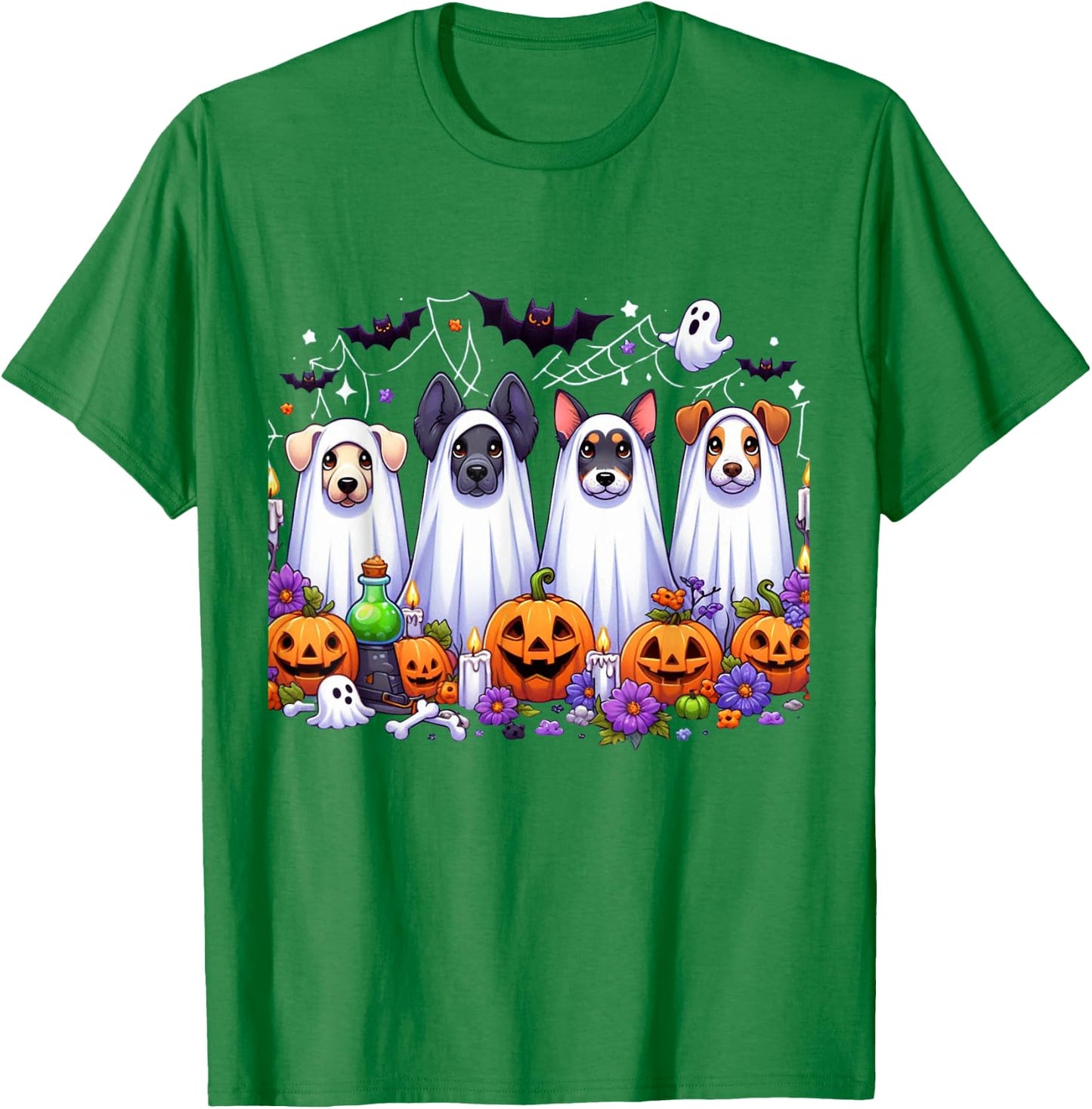 Dog Ghost Cute Dog Dressed As Ghost Funny Halloween Dog T-Shirt - T-Shirt | Irish Green