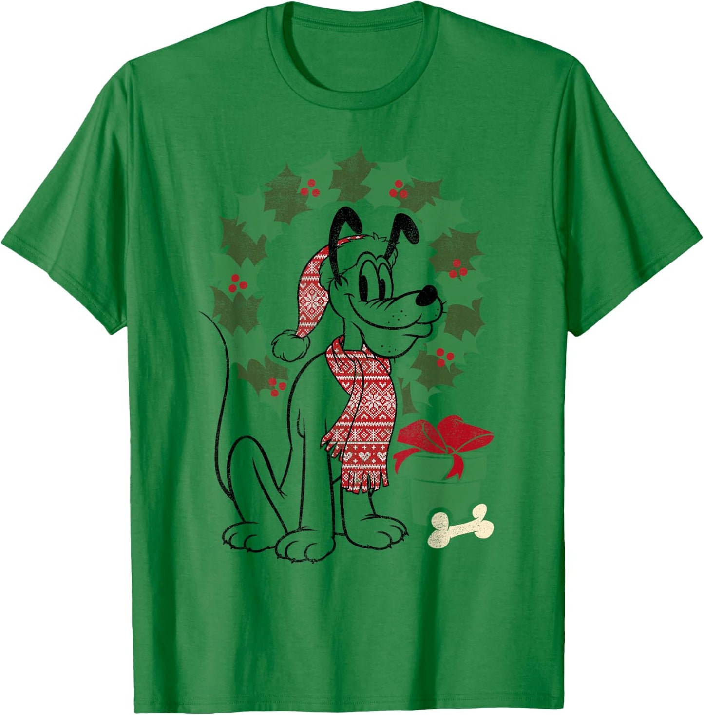 Disney Mickey And Friends Christmas Pluto Wreath Portrait T-Shirt - T-Shirt | Irish Green