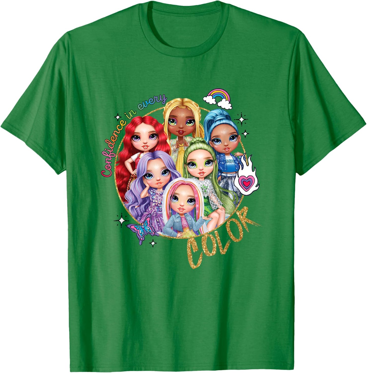 Rainbow High Confidence in Every Color Retro Group Portrait T-Shirt - T-Shirt | Irish Green