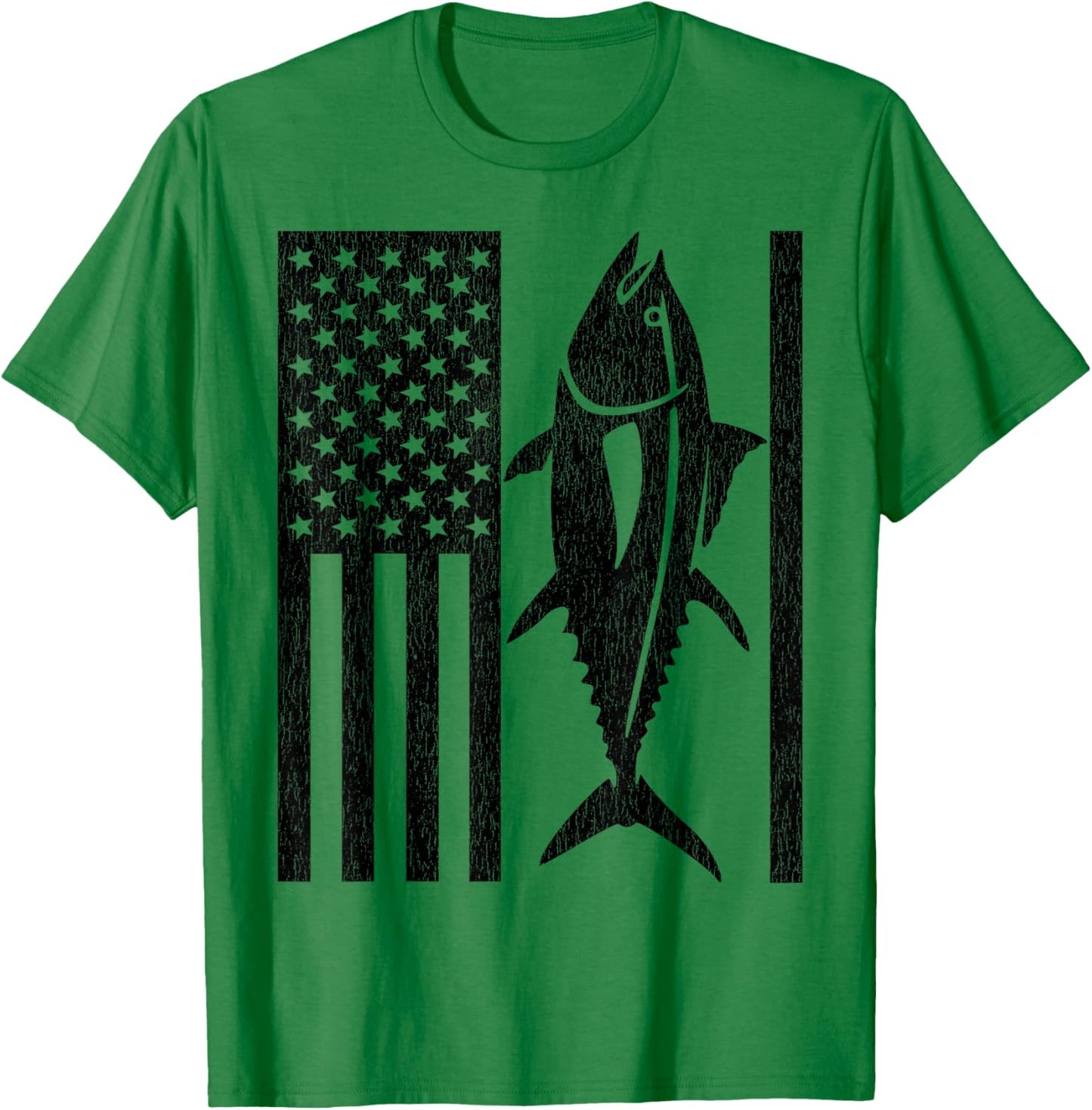 Tuna Fishing - American Flag Bluefin Tuna T-Shirt - T-Shirt | Irish Green