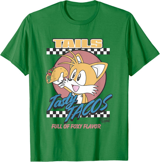 Sonic The Hedgehog Tails Tasty Tacos Foxy Flavor Vintage T-Shirt - T-Shirt | Irish Green
