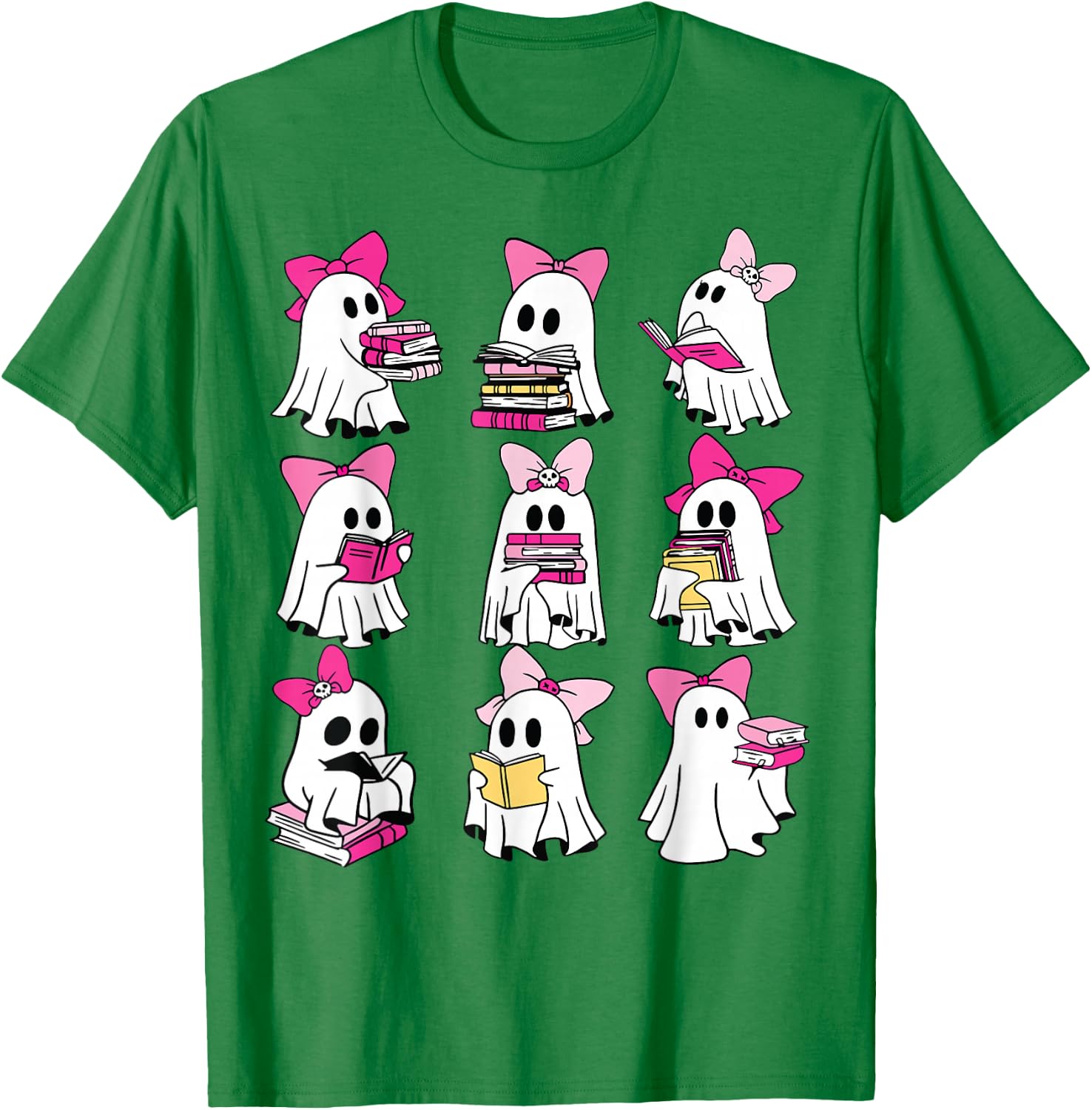 Halloween Pink Ghost Read More Books Spooky Boo Teacher Kids T-Shirt - T-Shirt | Irish Green