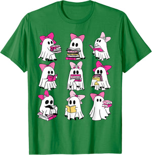 Halloween Pink Ghost Read More Books Spooky Boo Teacher Kids T-Shirt - T-Shirt | Irish Green