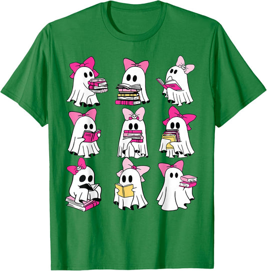 Halloween Pink Ghost Read More Books Spooky Boo Teacher Kids T-Shirt - T-Shirt | Irish Green