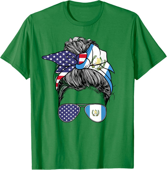 Guatemalan Women Girl USA Heritage American Guatemala Flag T-Shirt - T-Shirt | Irish Green