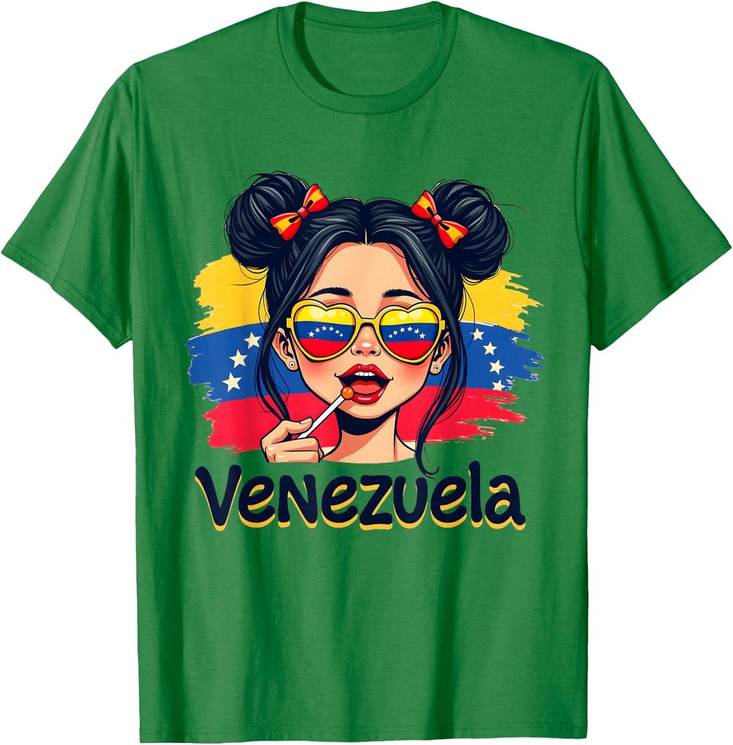 Messy Bun Girl Venezuela Pride Latina Venezuelan Women Girls T-Shirt - T-Shirt | Irish Green