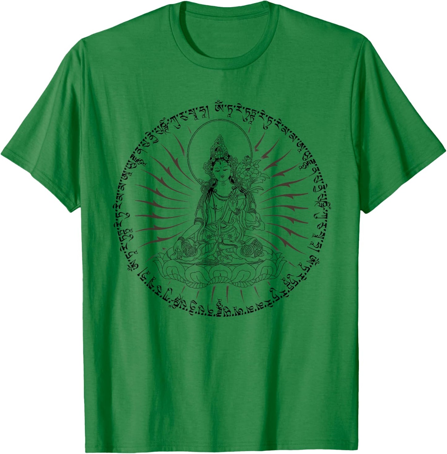 Buddha Green Tara Mantra Tibetan Buddhism Vajrayana T-Shirt - T-Shirt | Irish Green