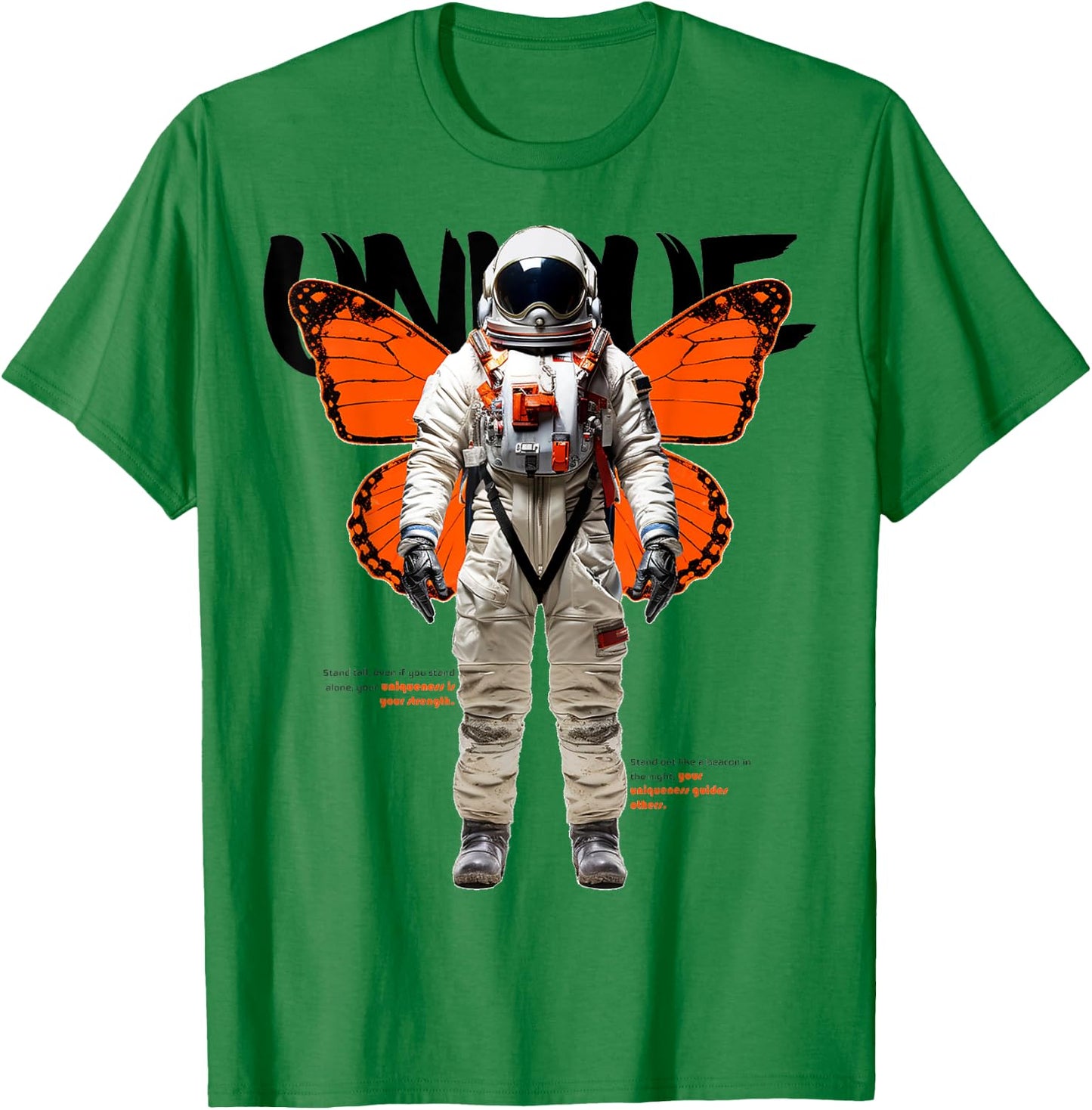 Astronaut | Frontprint | Art Graphic Artwork Butterfly T-Shirt - T-Shirt | Irish Green