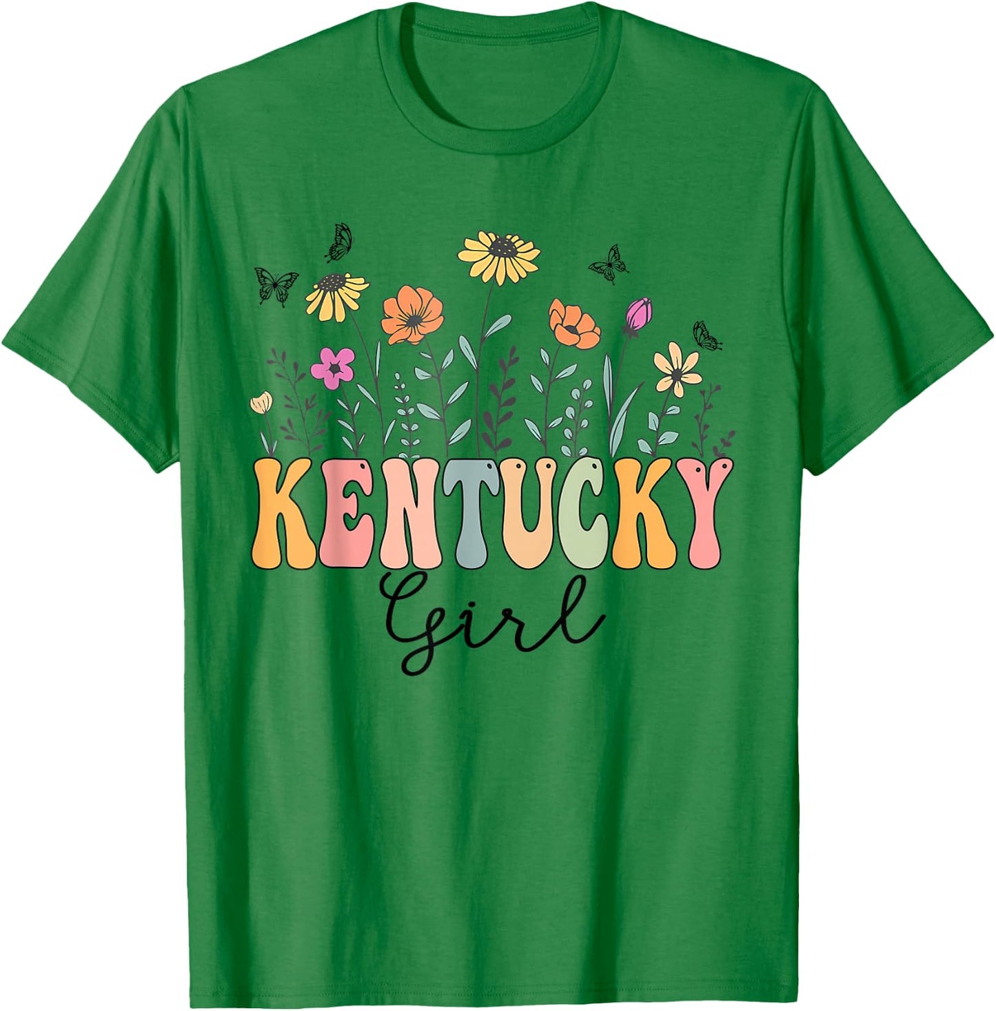 Kentucky Girl Wildflower Groovy Kentucky Lover T-Shirt - T-Shirt | Irish Green