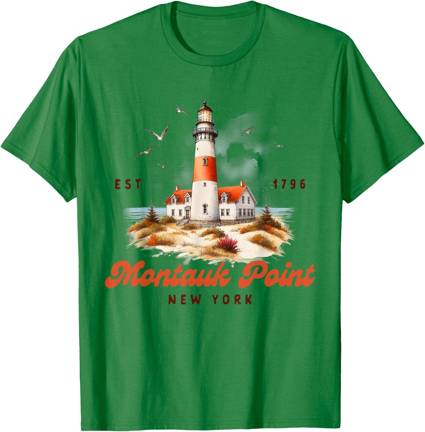 Montauk Point Traveling Trip New York Lighthouse Vacation T-Shirt - T-Shirt | Irish Green