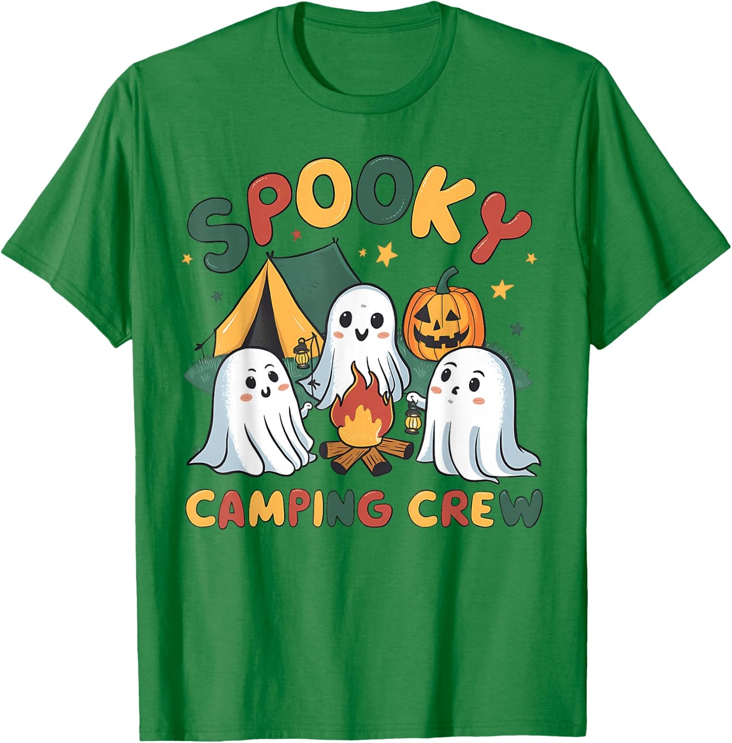 Spooky Camping Crew Ghosts Halloween Campfire Vintage Boo T-Shirt - T-Shirt | Irish Green
