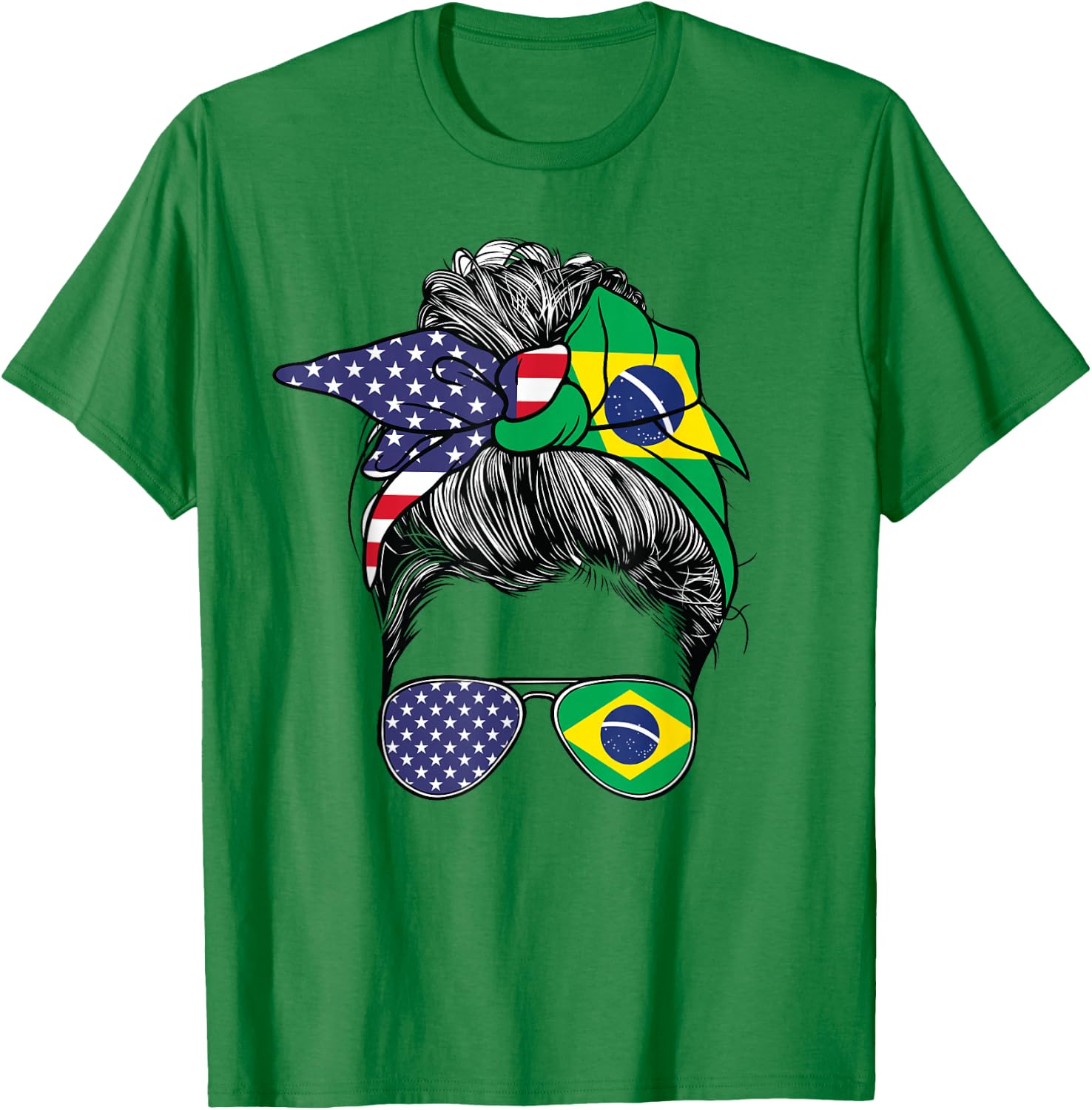 Brazilian Women Girl USA Heritage American Brazil Flag T-Shirt - T-Shirt | Irish Green