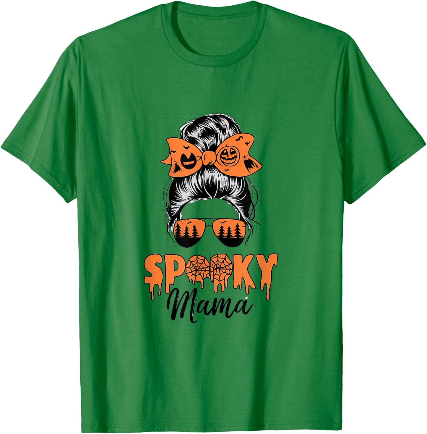 Spooky Mama Mommy Halloween Mom Life Messy Bun T-Shirt - T-Shirt | Irish Green