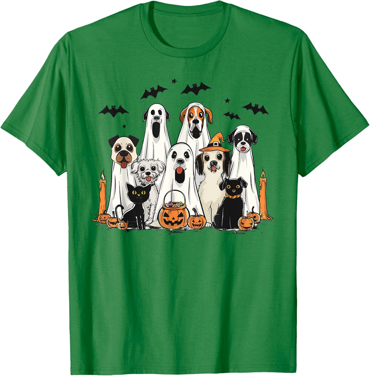 Dog Ghost Cute Dog Dressed As Ghost Funny Halloween Dog T-Shirt - T-Shirt | Irish Green