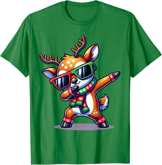 Christmas Reindeer Boys Dabbing Reindeer Santa Xmas Funny T-Shirt - T-Shirt | Irish Green