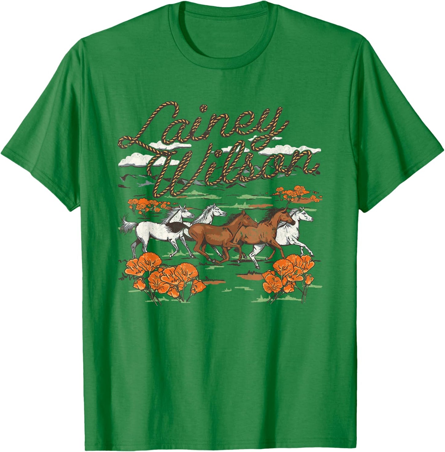 Lainey Wilson Official Wild Horses , -Adults, Grey, Small, Short Sleeve, Regular Fit, Cotton Blend T-Shirt - T-Shirt | Irish Green