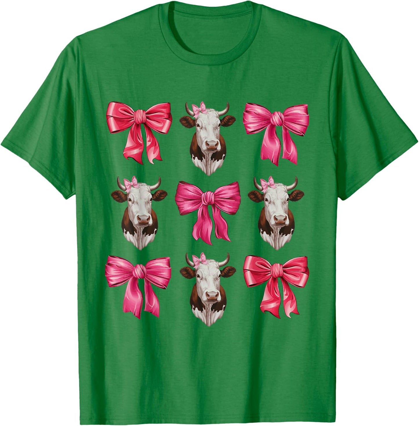 Cute Pink Coquette Bow Cow Mom Western Aesthetic Cowgirl T-Shirt - T-Shirt | Irish Green