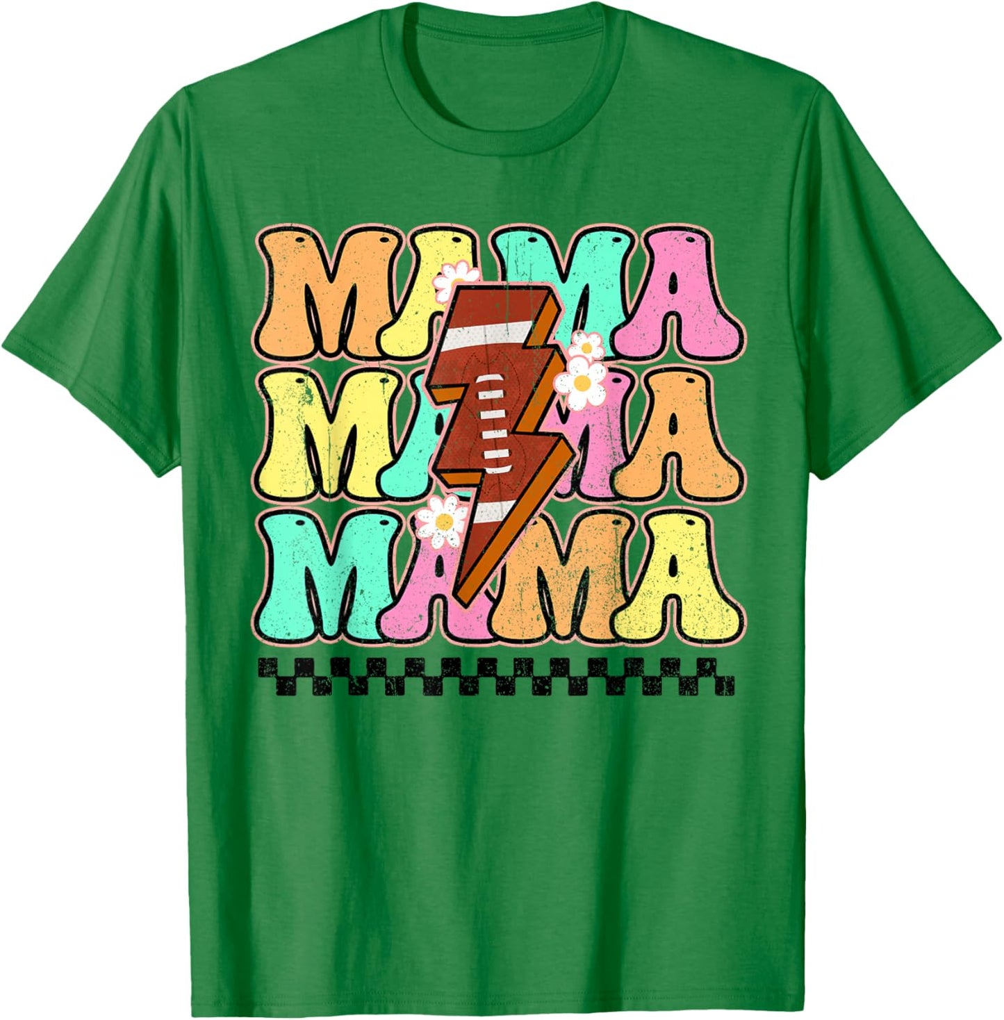 Football Mama Bolt Lightning Checkered Mom Life Mother's Day T-Shirt - T-Shirt | Irish Green