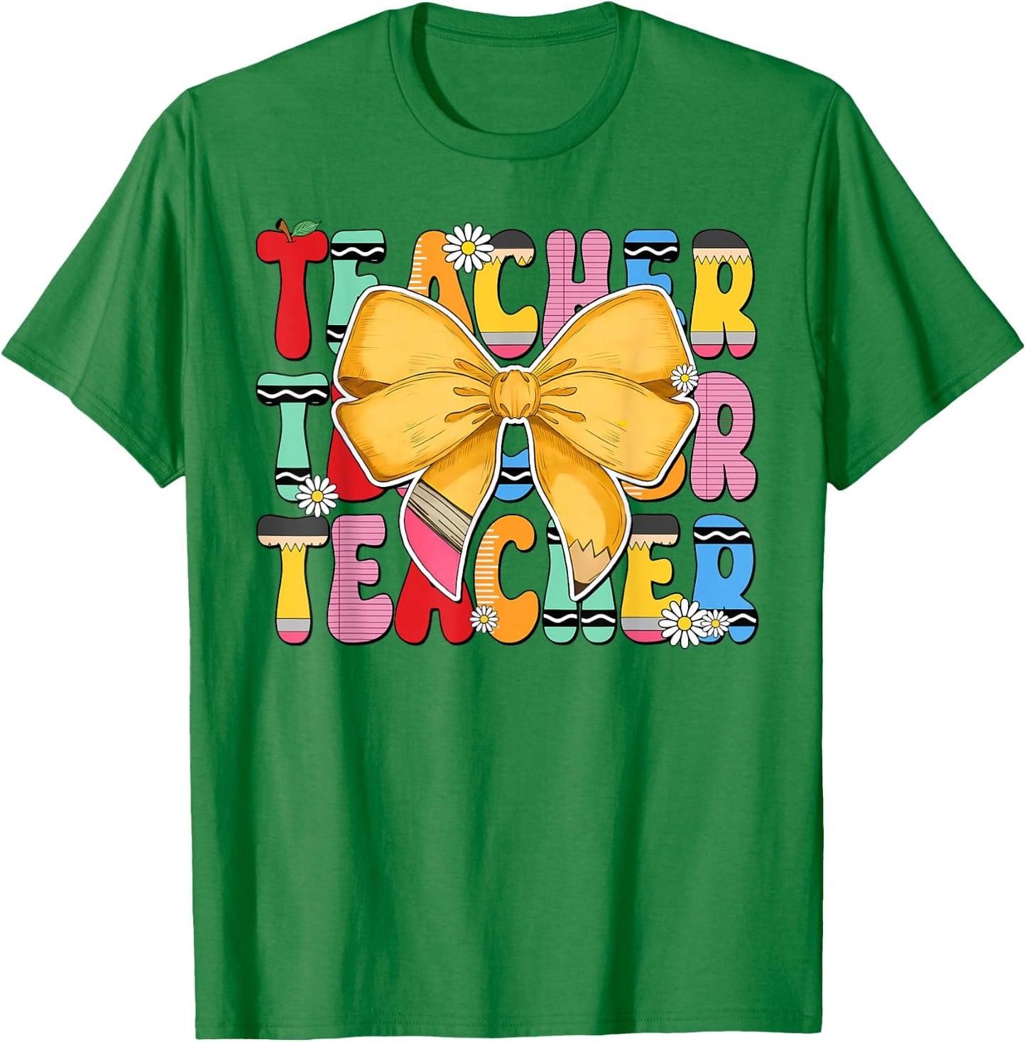 Teacher Pencil Coquette Bow Funny Back To School Teacher Men Women T-Shirt - T-Shirt | Irish Green