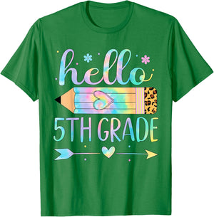 Tie Dye 5th Grade Back To School Hello Fifth Grade Teacher T-Shirt - T-Shirt | Irish Green