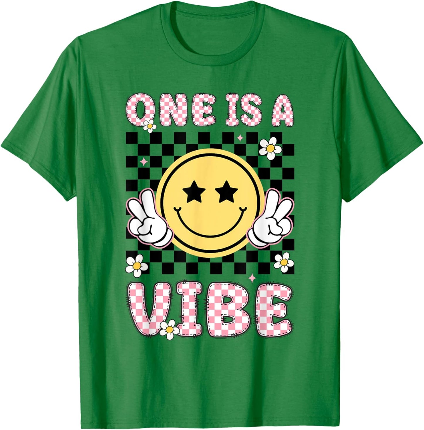One Is A Vibe 1 Years Old Groovy 1st Birthday Kid Girl T-Shirt - T-Shirt | Irish Green