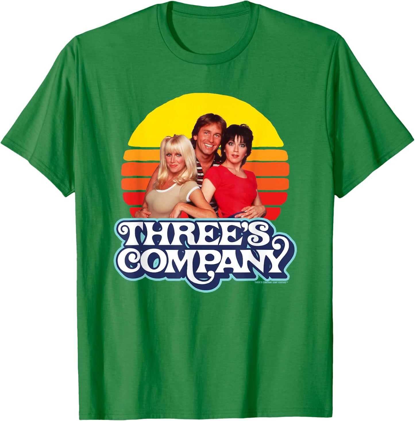 Three's Company Vintage Eighties Sunset Jack Chrissy Janet T-Shirt - T-Shirt | Irish Green