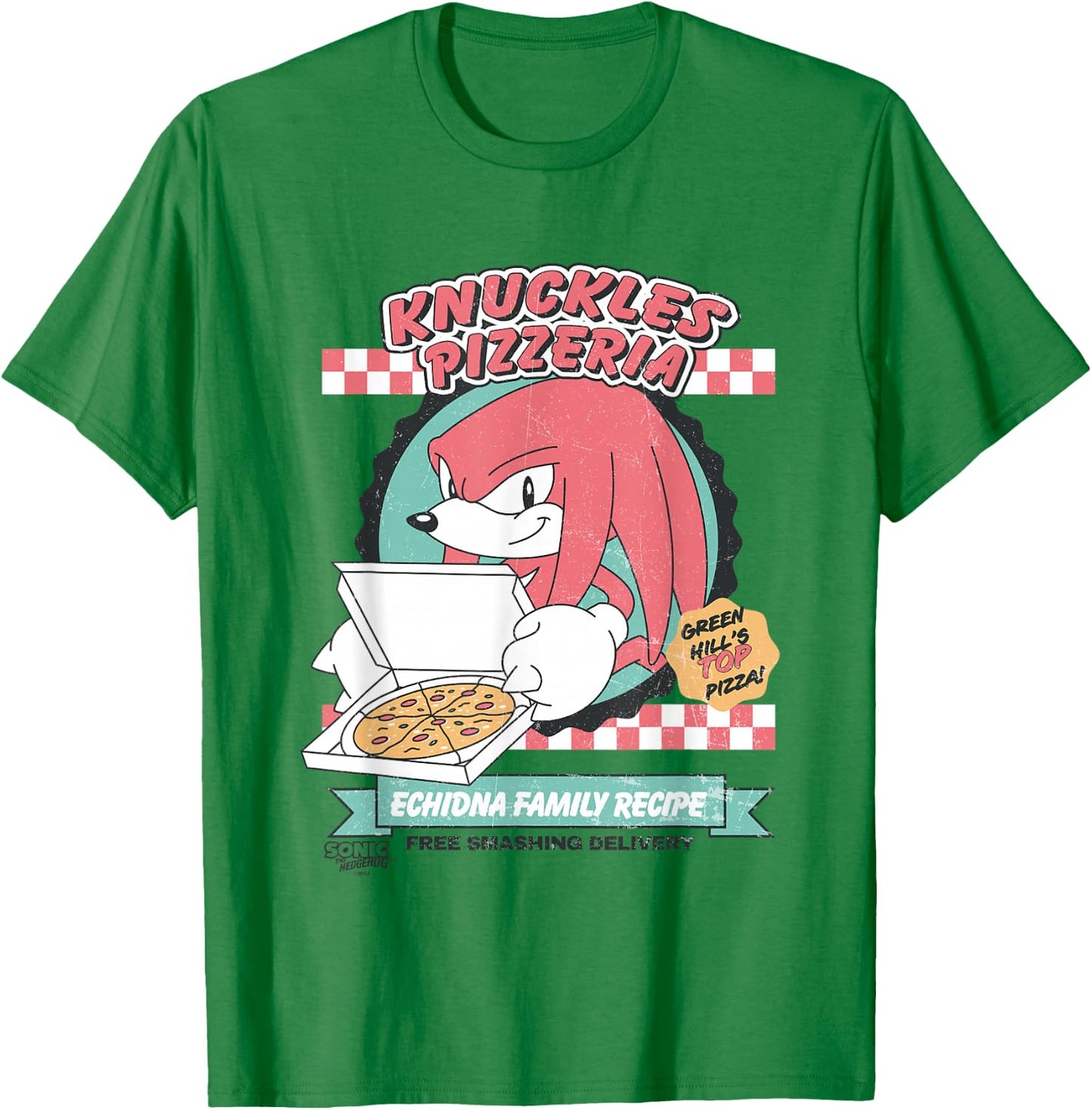 Sonic The Hedgehog Knuckles Pizzeria Vintage Restaurant Ad T-Shirt - T-Shirt | Irish Green