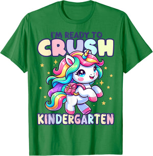 Crush Kindergarten Girls Back to School Unicorn First Day T-Shirt - T-Shirt | Irish Green
