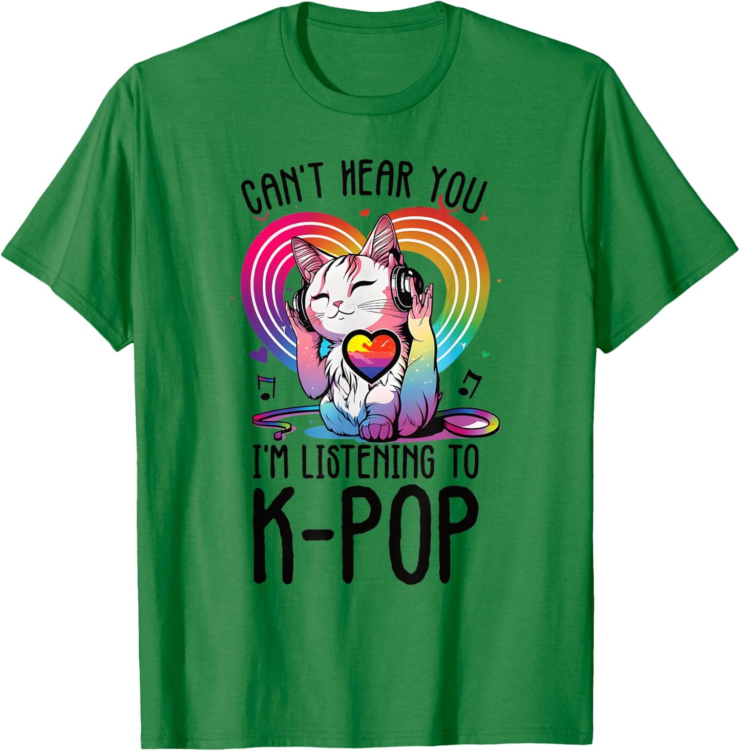 Powered By Kpop Merchandise Cat K-Pop Fashion Fangirls T-Shirt - T-Shirt | Irish Green