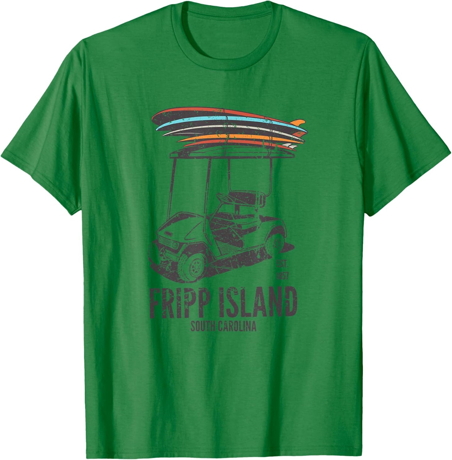 Fripp Island South Carolina Golf Cart Surfer - Lowcountry SC T-Shirt - T-Shirt | Irish Green