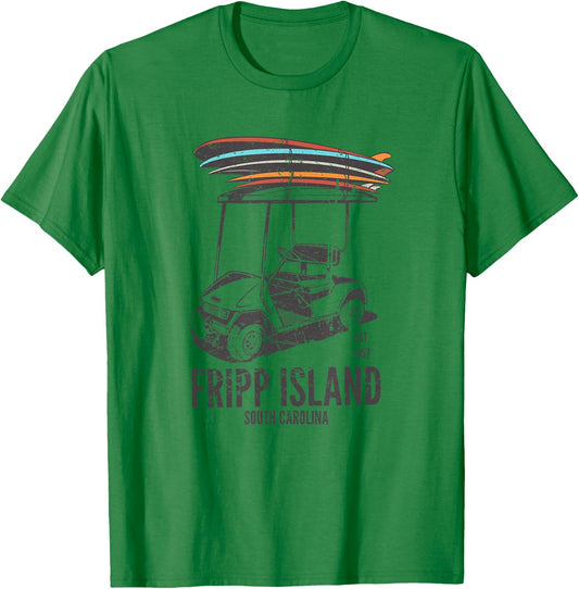 Fripp Island South Carolina Golf Cart Surfer - Lowcountry SC T-Shirt - T-Shirt | Irish Green