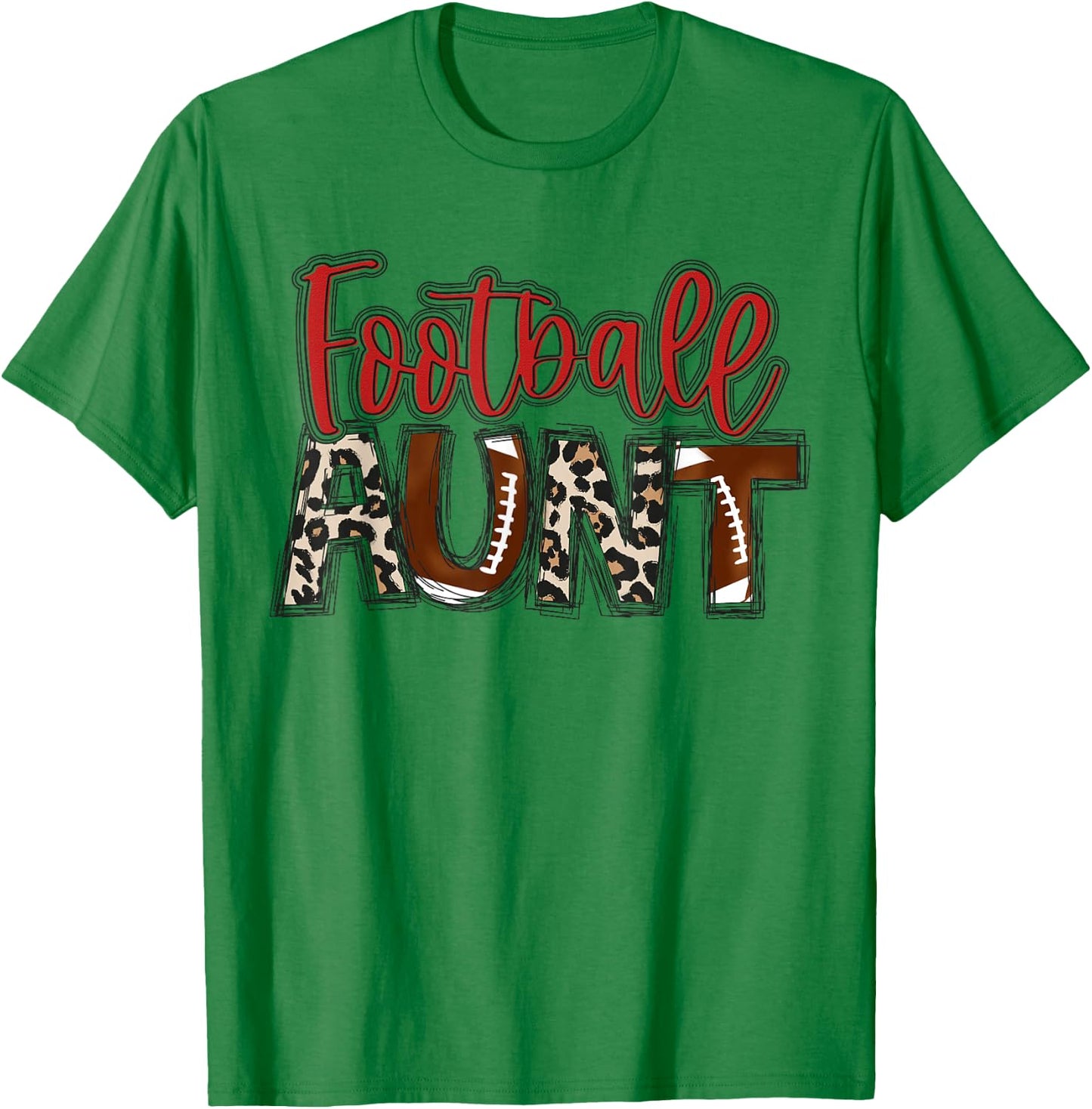 Football Aunt Leopard Red Auntie Family Football Player T-Shirt - T-Shirt | Irish Green