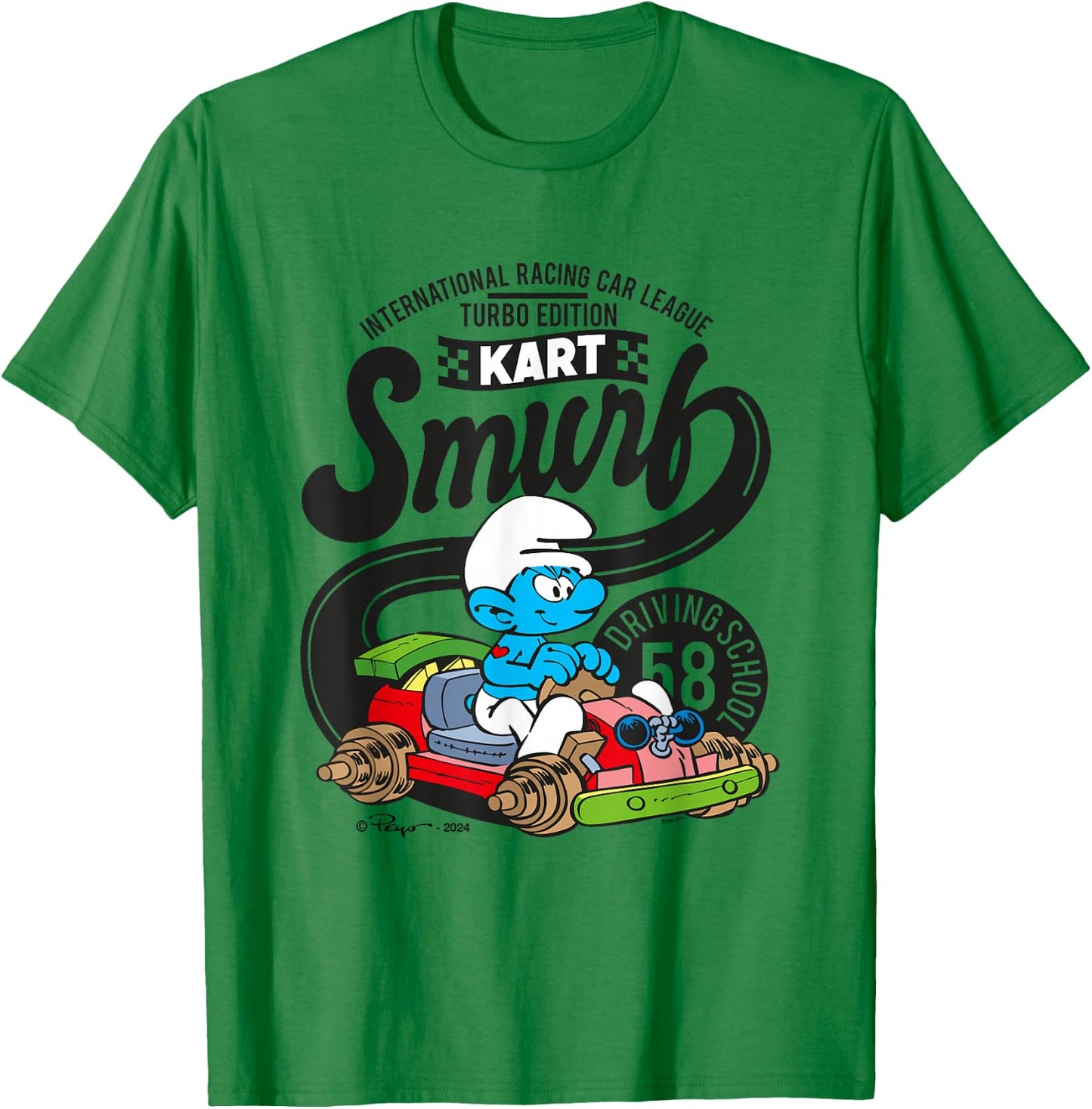 The Smurfs International Racing Car League Kart Logo T-Shirt - T-Shirt | Irish Green