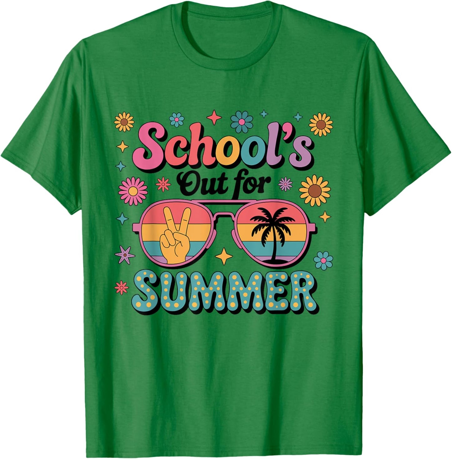 Last Day Of School Retro Fun Schools Out For Summer Teacher T-Shirt - T-Shirt | Irish Green