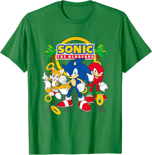 Sonic The Hedgehog Main Trio Gold Rings Epic Group Shot T-Shirt - T-Shirt | Irish Green