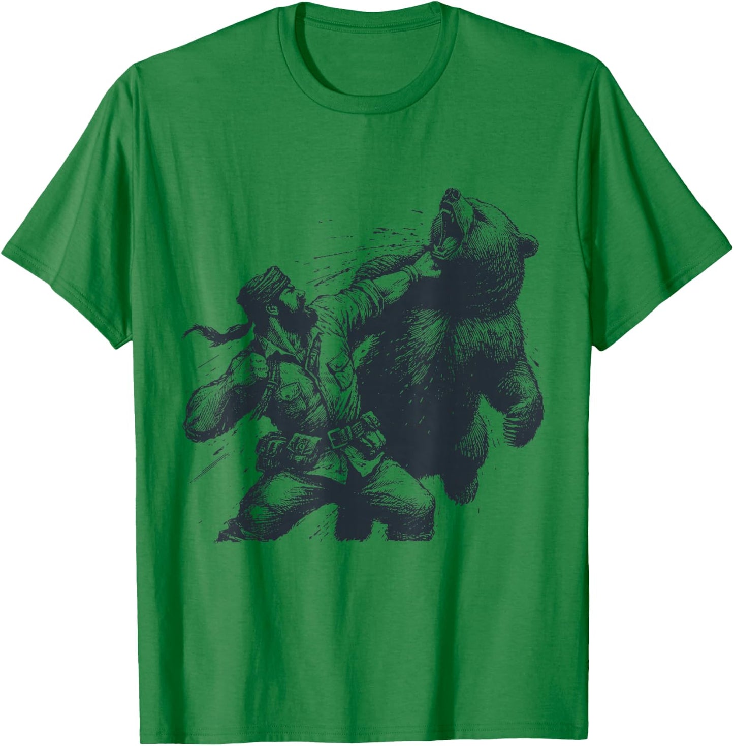 Bear Funny Man Punching Bear Retro Vintage Hunting Camping T-Shirt - T-Shirt | Irish Green