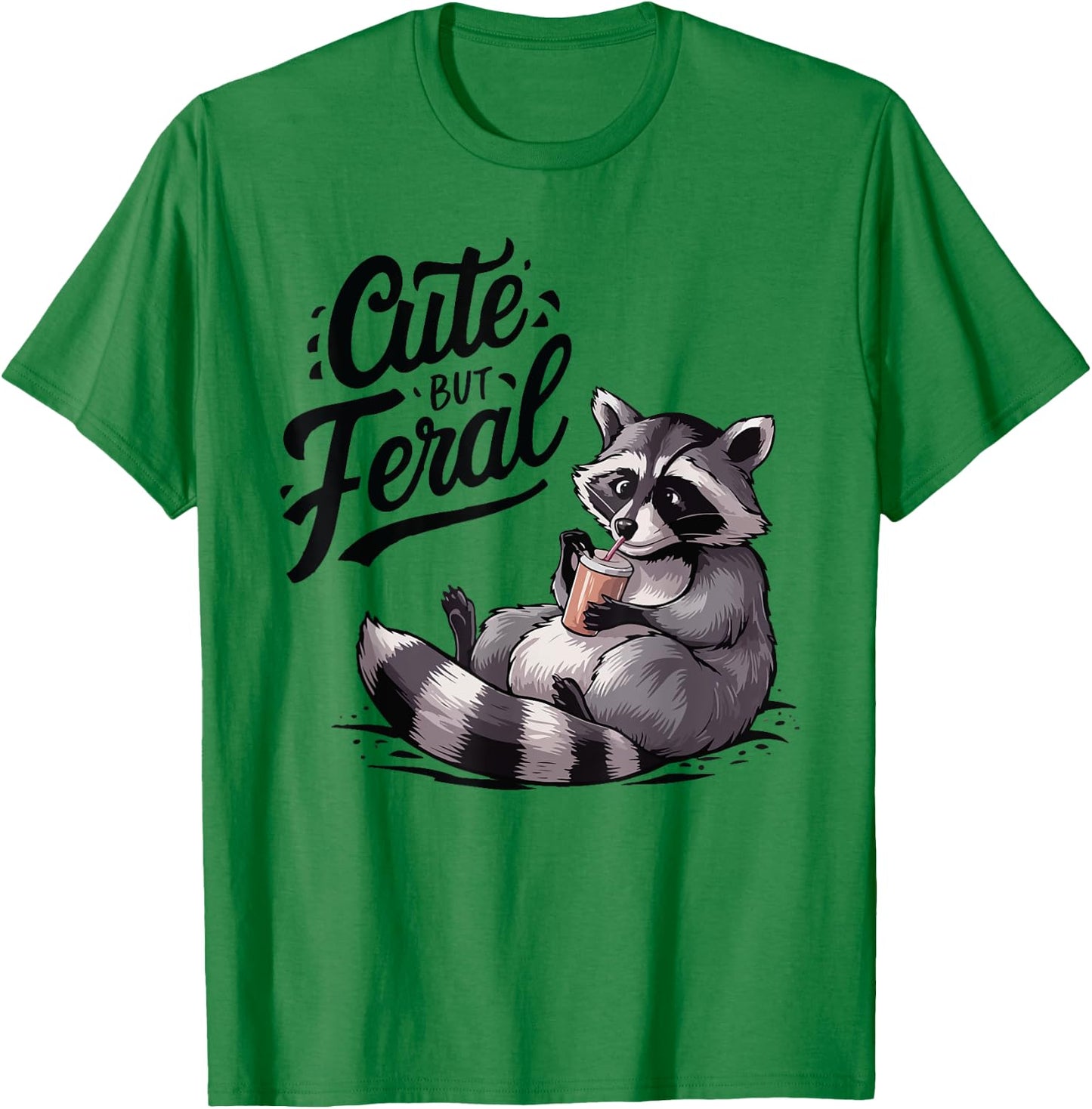 Cute But Feral Panda Raccoon Costume Funny Raccoon Trash T-Shirt - T-Shirt | Irish Green