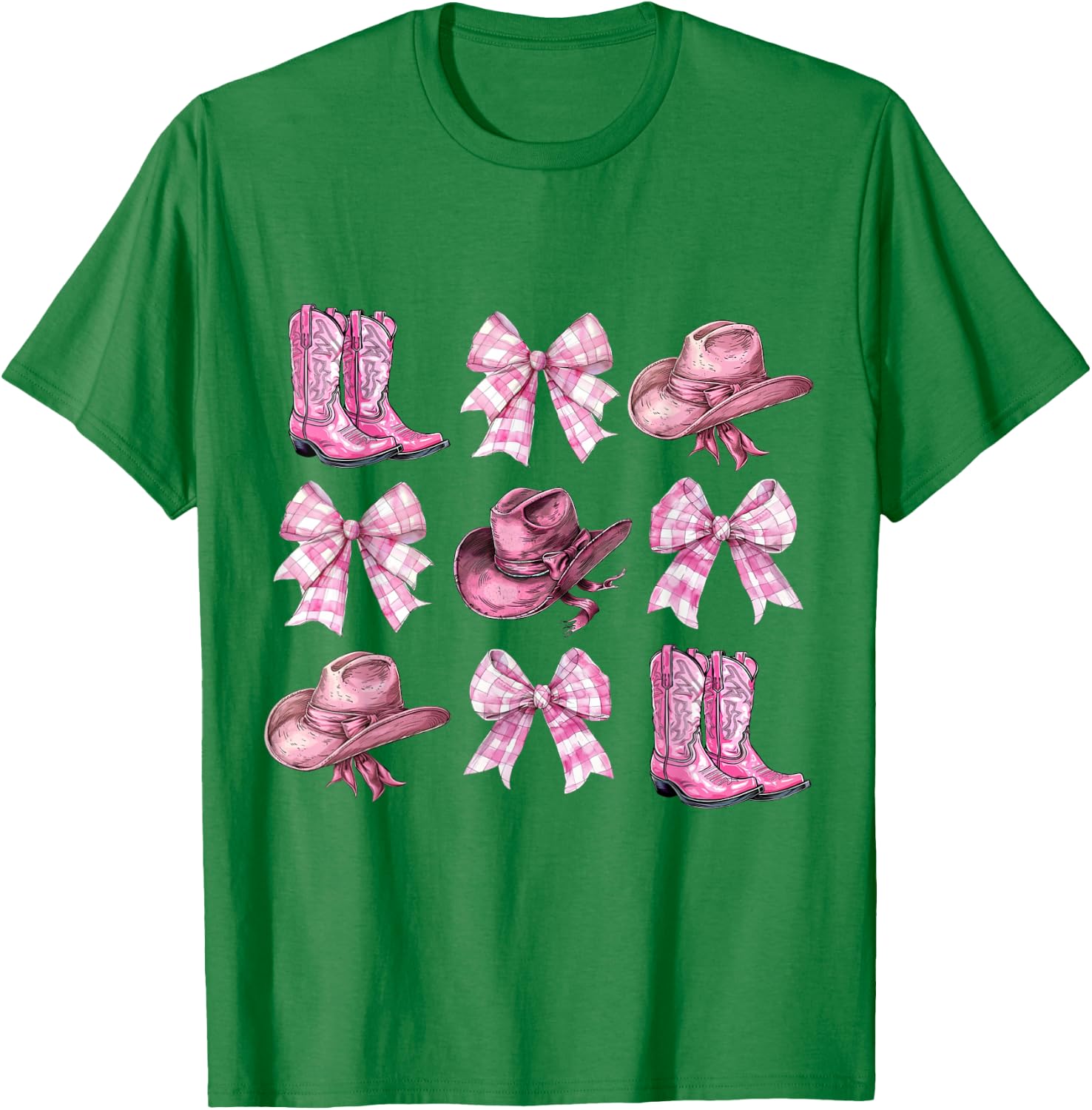 Cute Pink Coquette Bows Cowgirl Western Esthetics Women Girl T-Shirt - T-Shirt | Irish Green