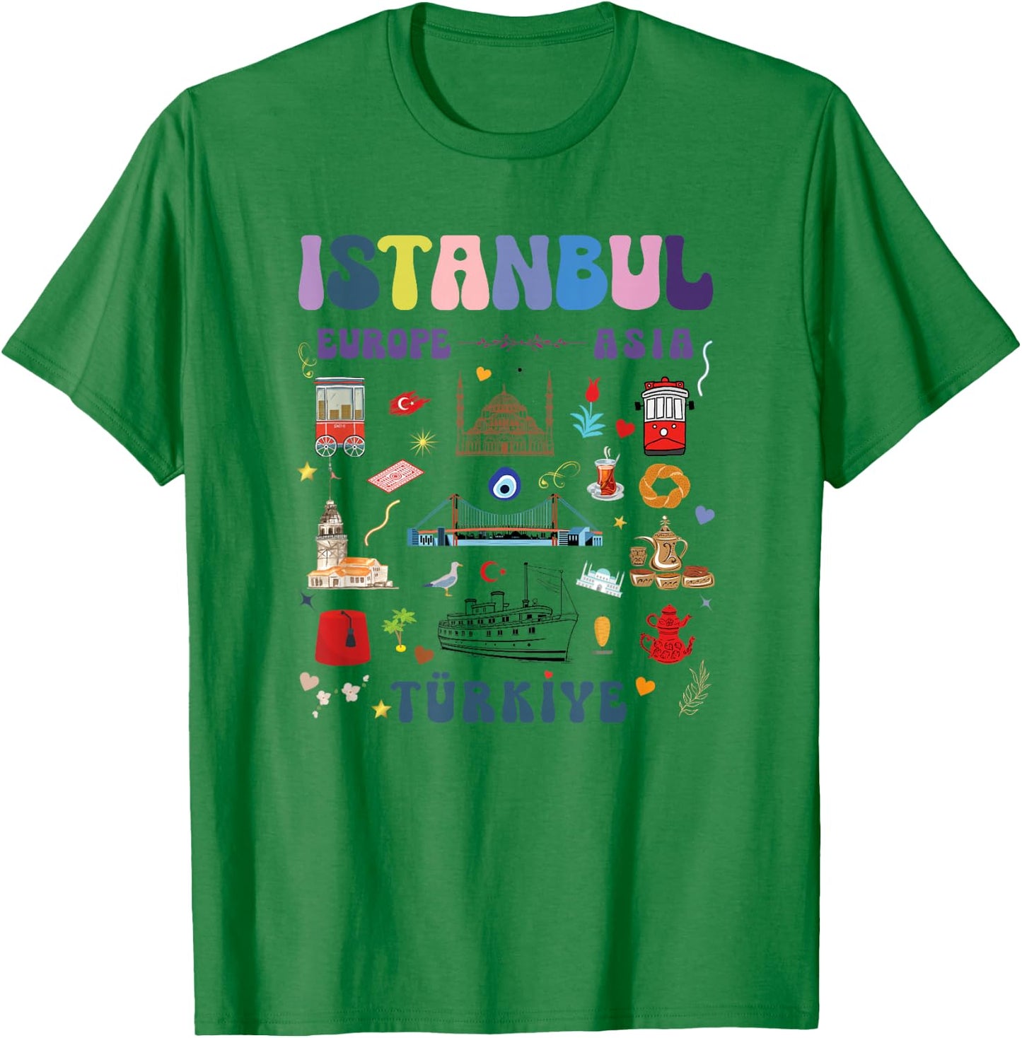 Istanbul Visit Turkiye light colors turkey vivid icons T-Shirt - T-Shirt | Irish Green