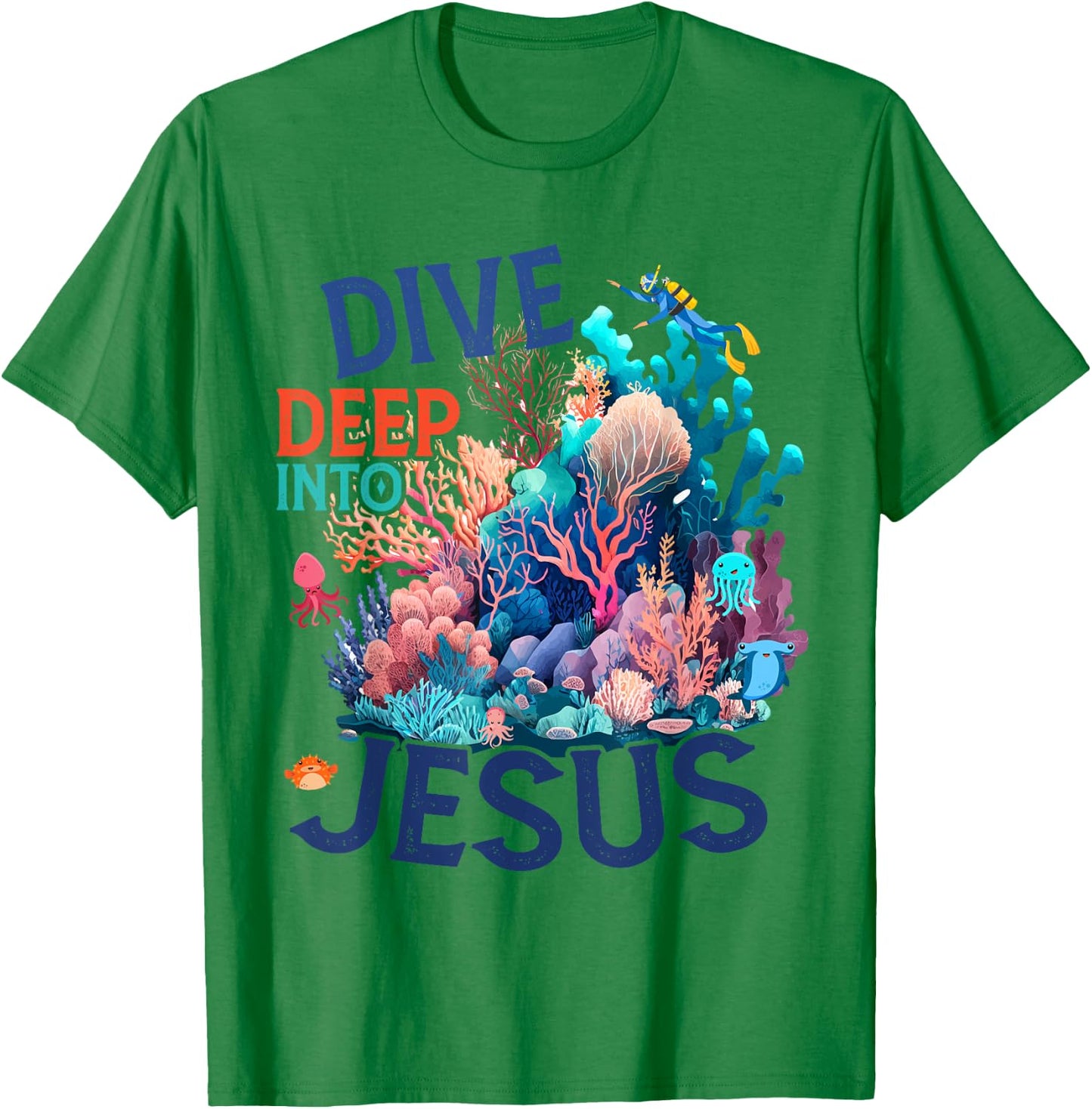 Dive Deep Into Jesus VBS 2024 Scuba Diving Underwater T-Shirt - T-Shirt | Irish Green