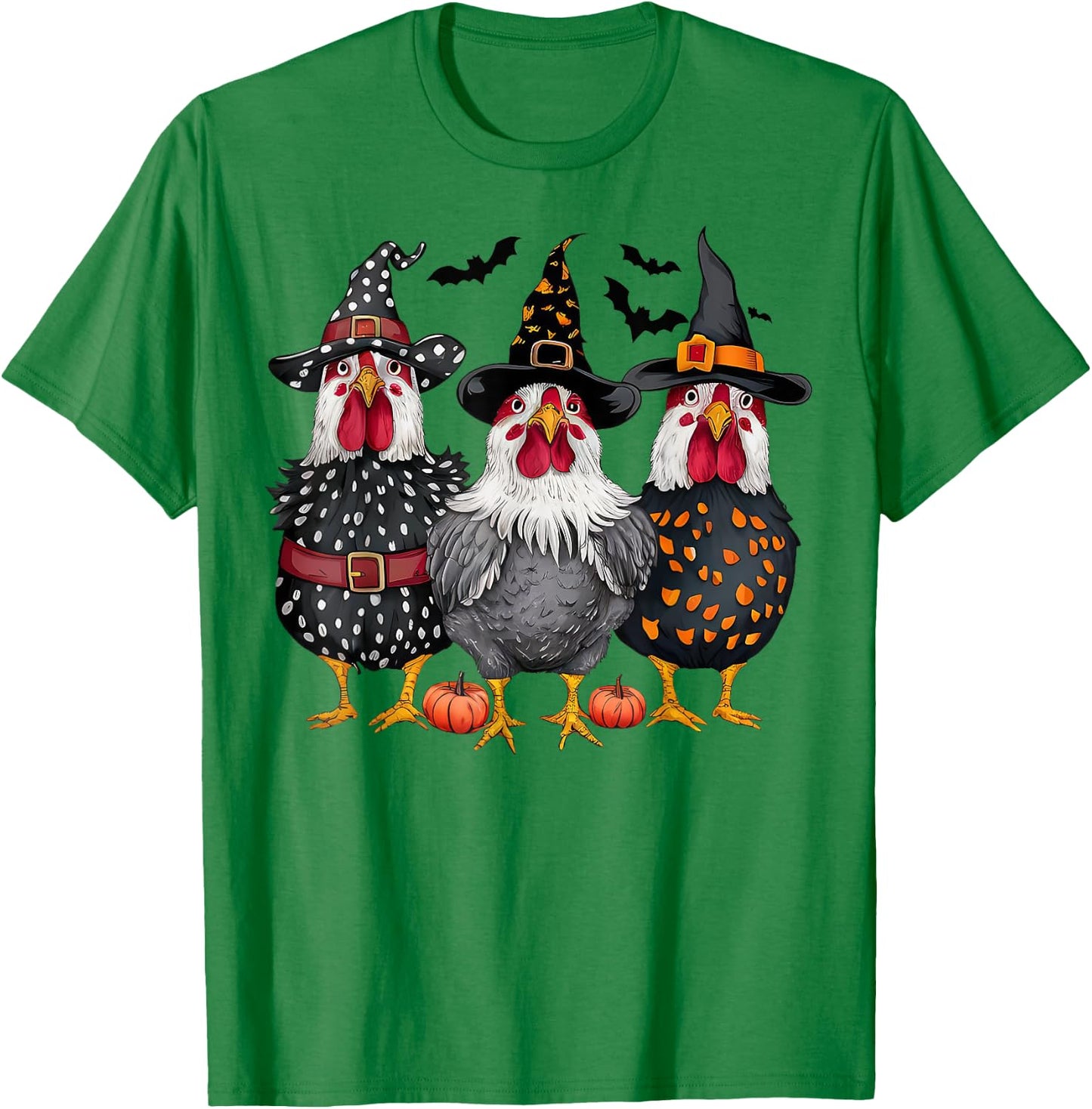 Retro Chicken Witch Hat Pumpkin Funny Halloween Women T-Shirt - T-Shirt | Irish Green