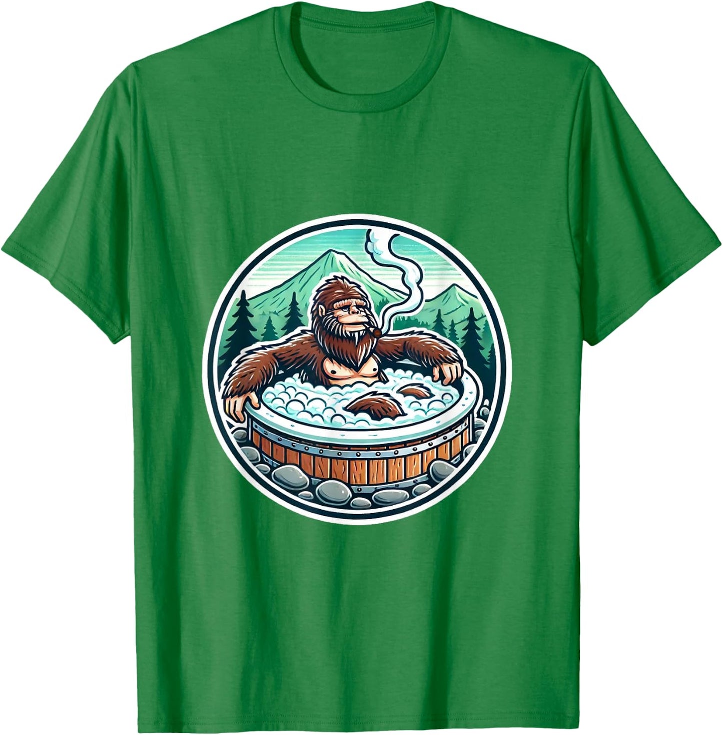 Unique Sasquatch Soaking Hot Tub Design Joke Humor T-Shirt - T-Shirt | Irish Green