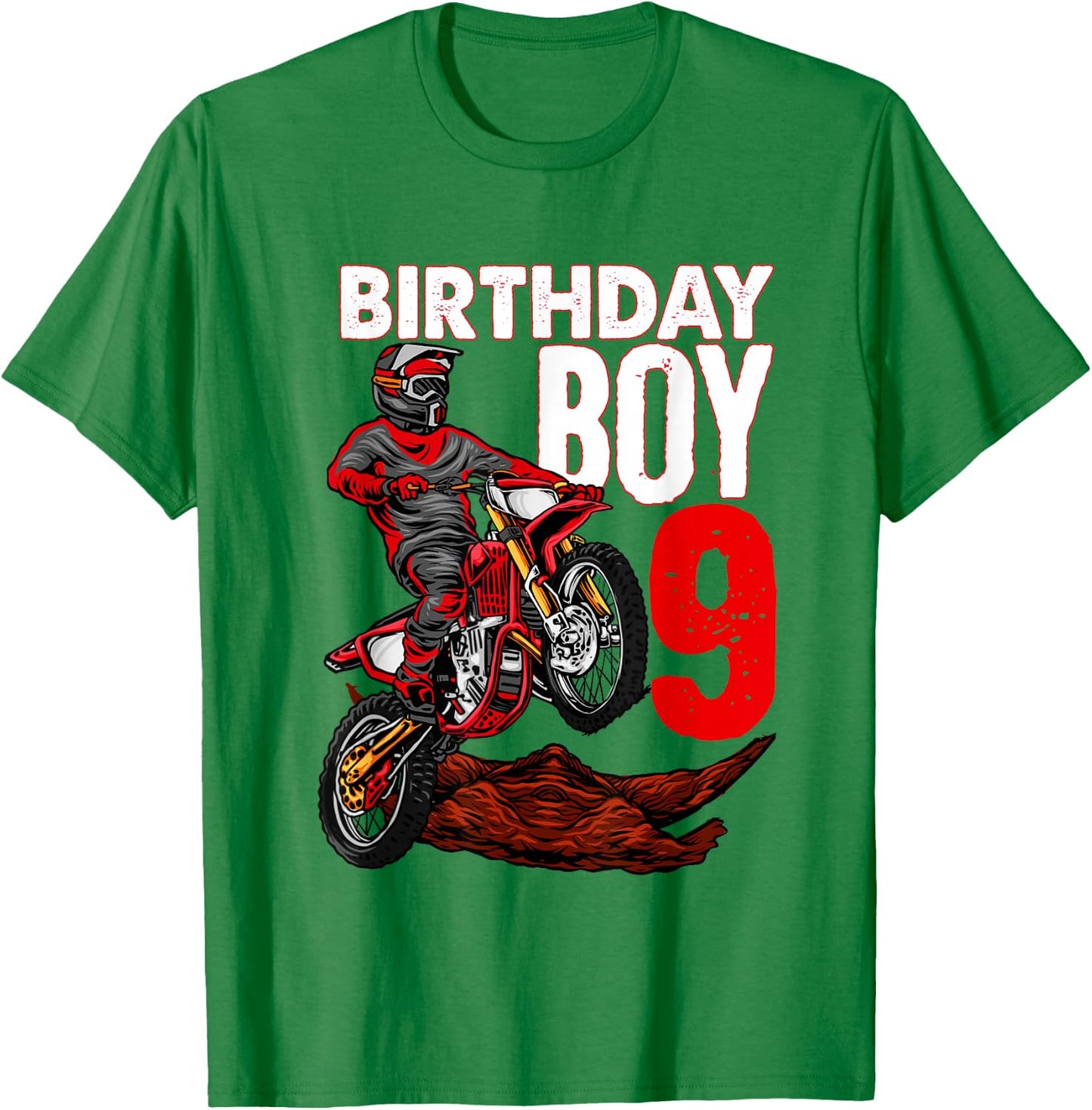 Motocross Birthday Shirt Motorcycle Themed 9th Birthday T-Shirt - T-Shirt | Irish Green