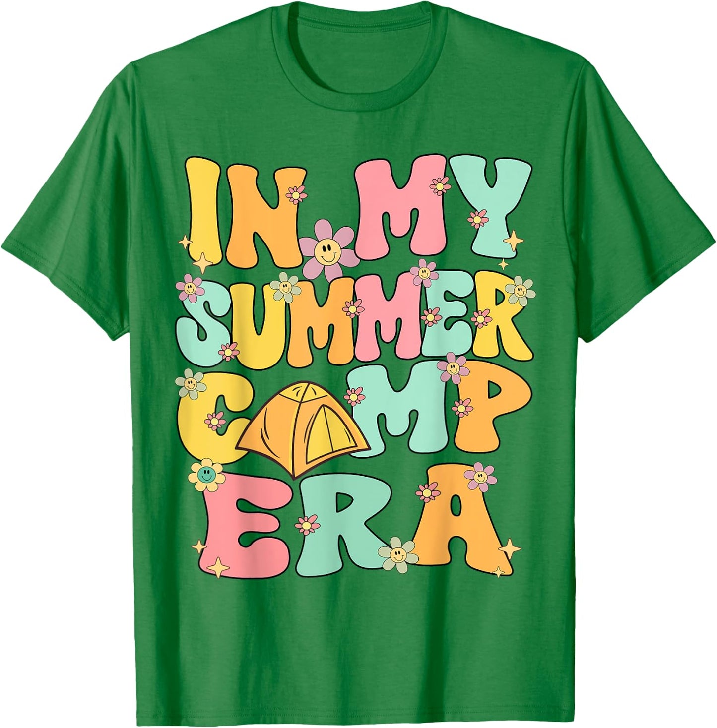 In My Summer Camp Era Retro Groovy Summer Camp Camping Funny T-Shirt - T-Shirt | Irish Green