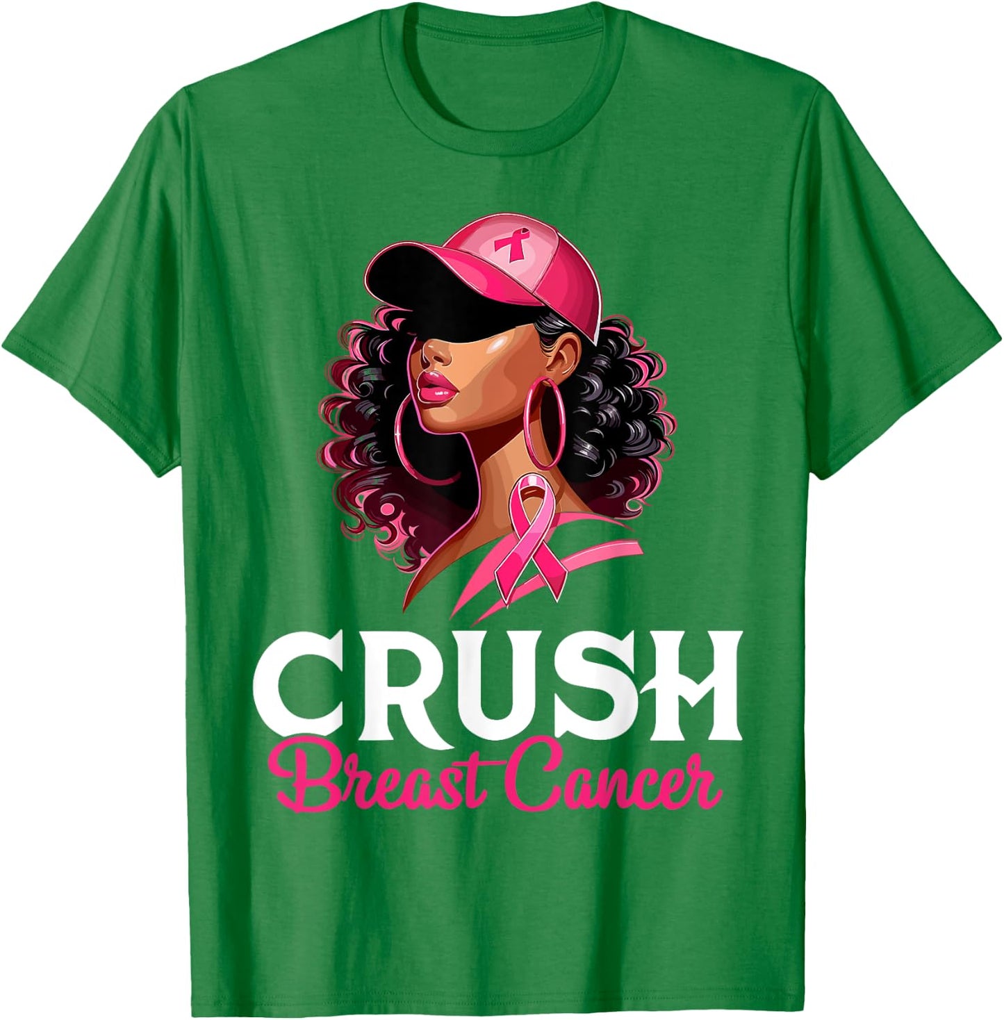 Crush Breast Cancer Awareness Black Afro Woman Pink Ribbon T-Shirt - T-Shirt | Irish Green