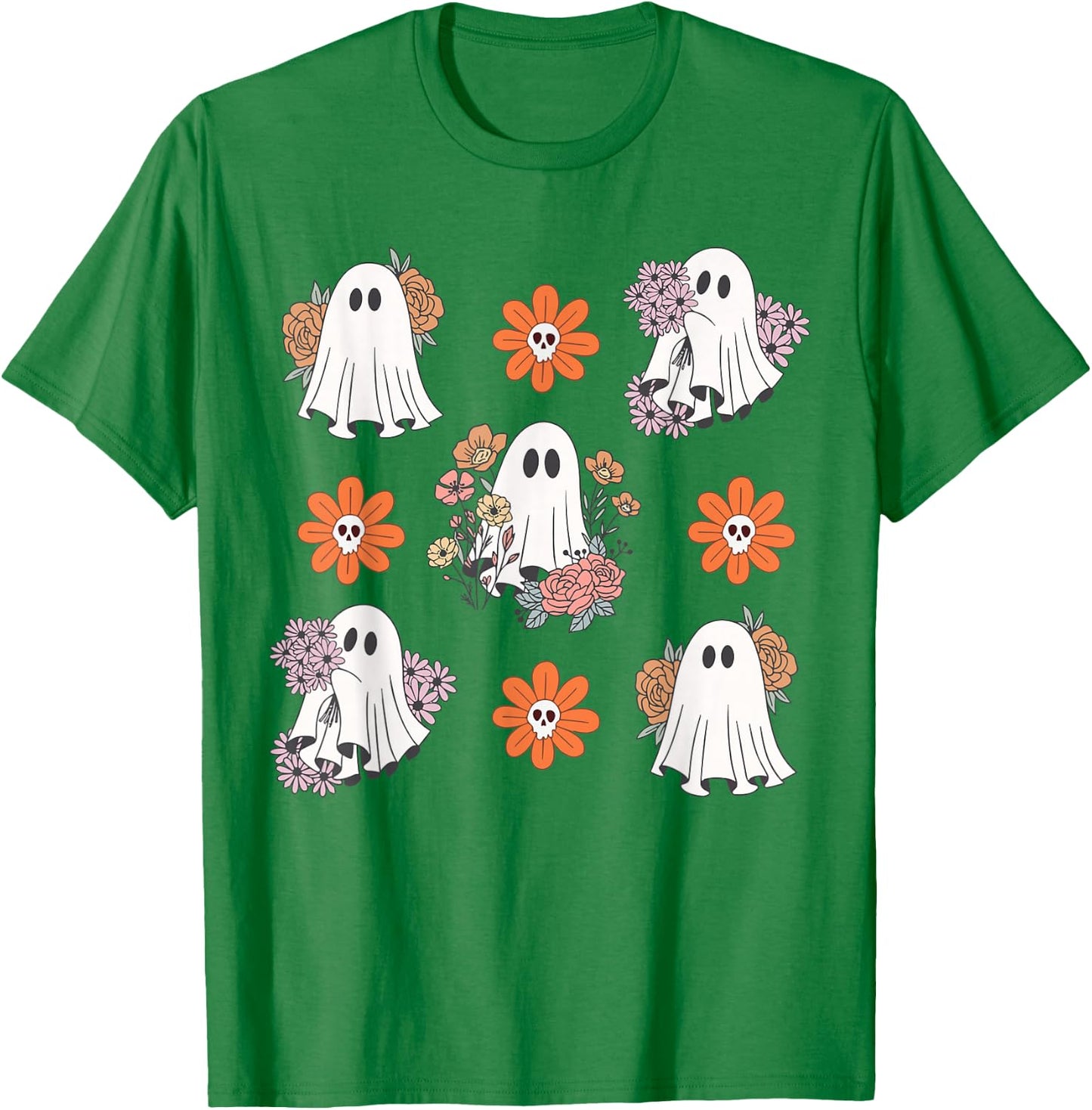 Cute Ghost Flower Halloween Pumpkin Spooky Season Women Kids T-Shirt - T-Shirt | Irish Green